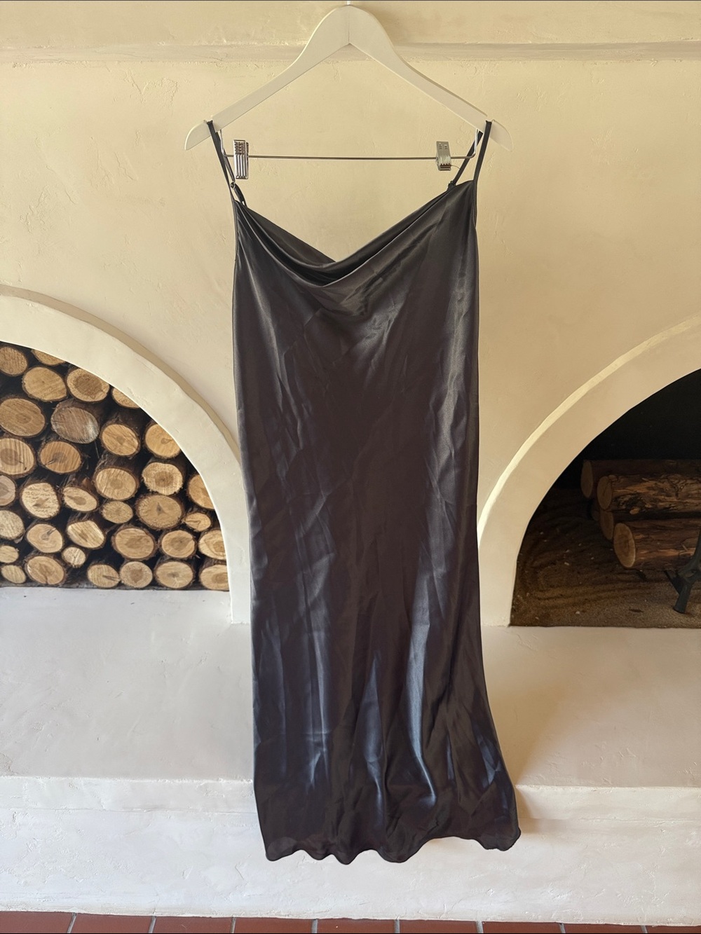 Bebe Satin Cowl Slip Skirt - Charcoal